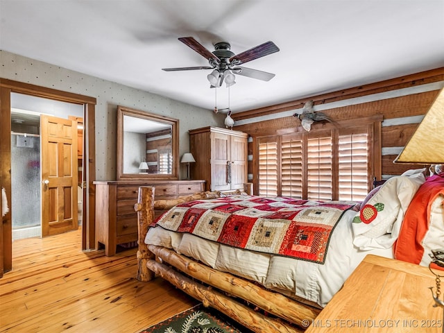 bedroom featuring ceiling fan and light hardwood / wood-style floors