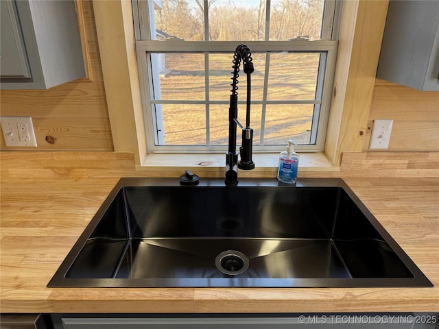 interior details featuring a sink and gray cabinetry