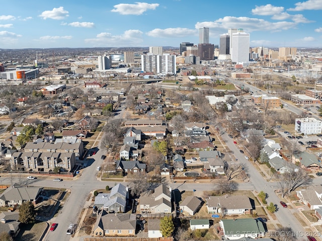 bird's eye view with a city view