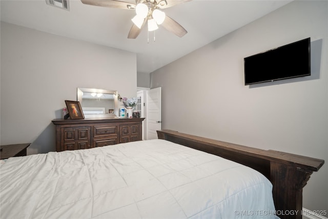 bedroom with ceiling fan and visible vents