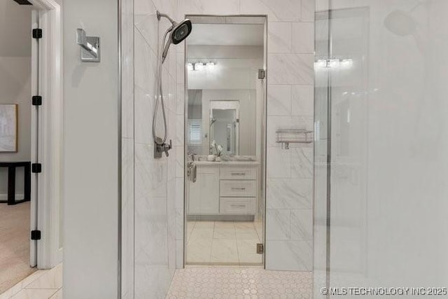 11904 S Toledo Ave, Tulsa, OK 74137 - full bathroom with tile patterned floors, a shower stall, and vanity