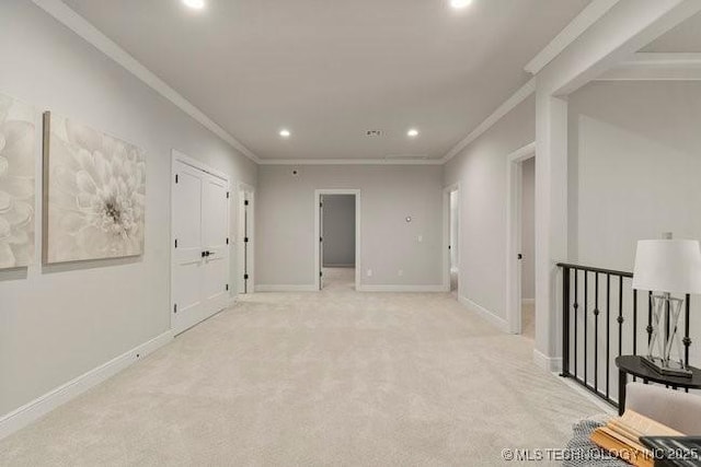 11904 S Toledo Ave, Tulsa, OK 74137 - unfurnished room with recessed lighting, baseboards, light colored carpet, and ornamental molding