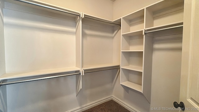 spacious closet with dark carpet