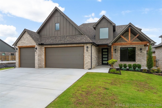 2038 E 129th St, Jenks, OK 74037 - craftsman inspired home featuring board and batten siding, a garage, brick siding, a front yard, and concrete driveway