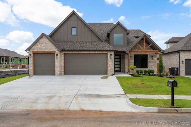 2038 E 129th St, Jenks, OK 74037 - craftsman inspired home with board and batten siding, brick siding, a front lawn, driveway, and a shingled roof