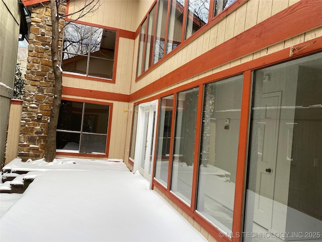 view of snow covered patio