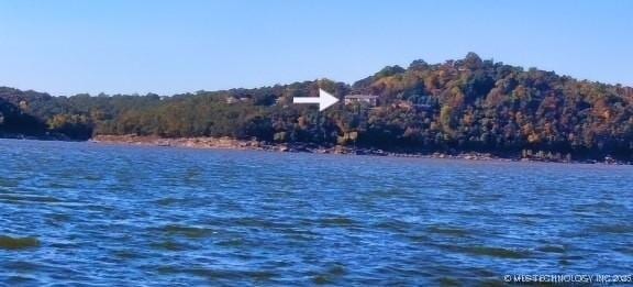 property view of water with a forest view