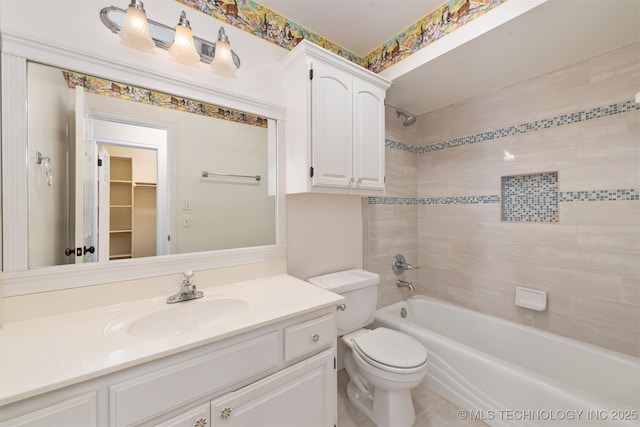 full bathroom featuring vanity, shower / tub combination, and toilet