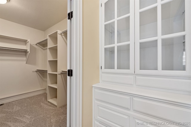 walk in closet with carpet flooring