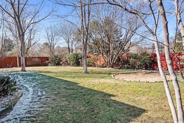 view of yard with a fenced backyard