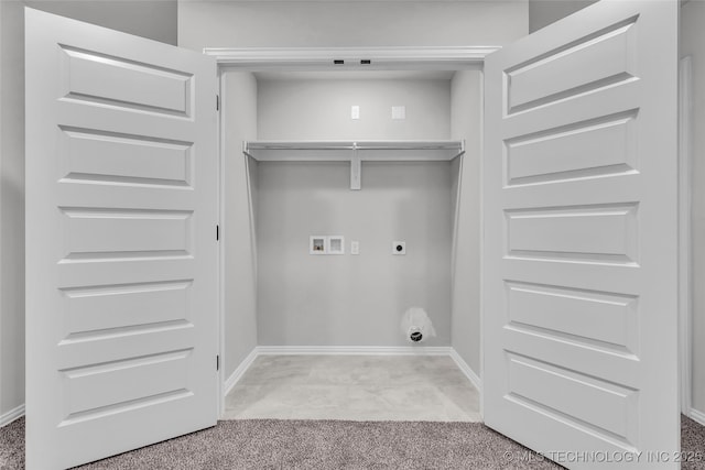 laundry room featuring light carpet, laundry area, washer hookup, and hookup for an electric dryer