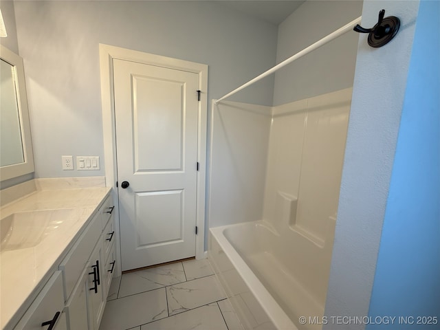 1825 E 45th Pl, Sand Springs, OK 74063 - bathroom with marble finish floor, vanity, and shower / bathtub combination