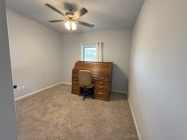 1825 E 45th Pl, Sand Springs, OK 74063 - office featuring ceiling fan, carpet, and baseboards