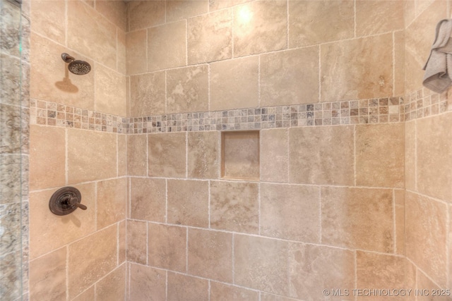 interior details featuring a tile shower