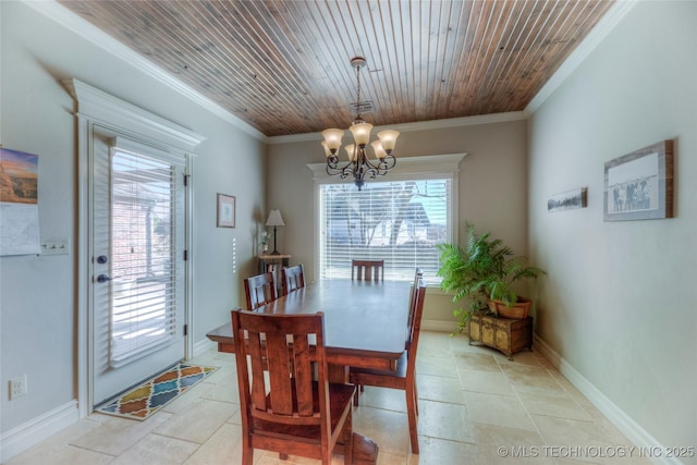 dining room featuring ornamental molding, an inviting chandelier, and a healthy amount of sunlight