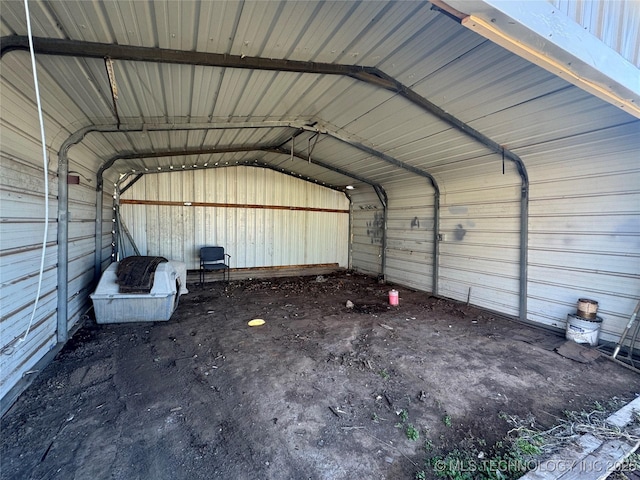 garage with metal wall