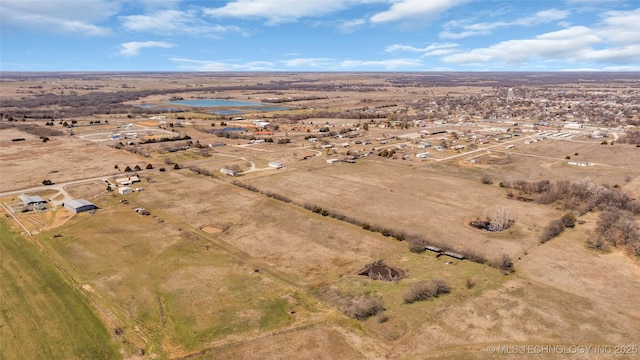 aerial view featuring a water view and a rural view