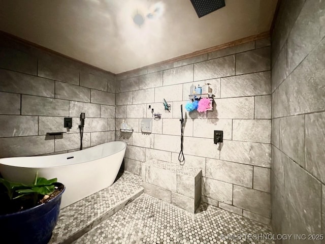 bathroom featuring a freestanding tub