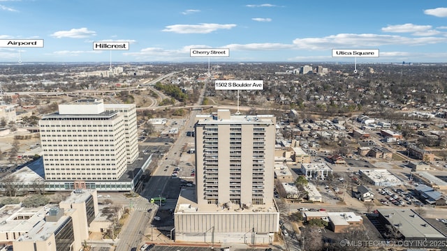 aerial view with a city view