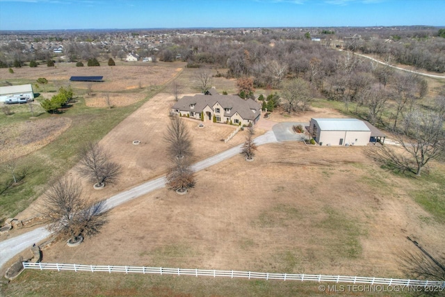 aerial view featuring a rural view