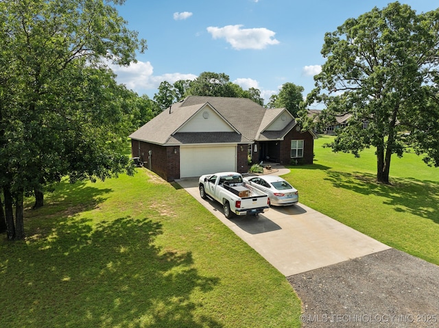 2445 Avalon, Eufaula, OK 74432 - traditional-style house with driveway, an attached garage, a front yard, brick siding, and a shingled roof