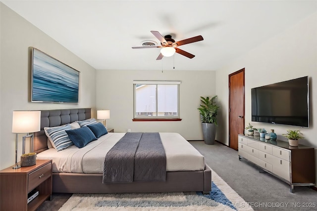 bedroom with carpet floors and ceiling fan