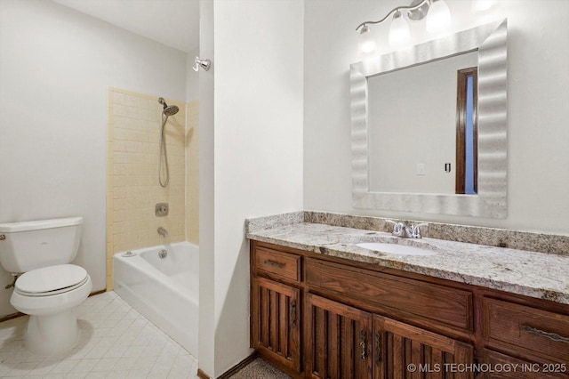 full bathroom with shower / washtub combination, vanity, toilet, and tile patterned floors