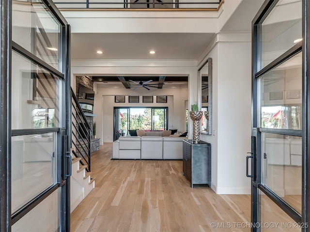 18420 E Persimmon Ln, Owasso, OK 74055 - kitchen with ceiling fan, light wood-type flooring, recessed lighting, and open floor plan