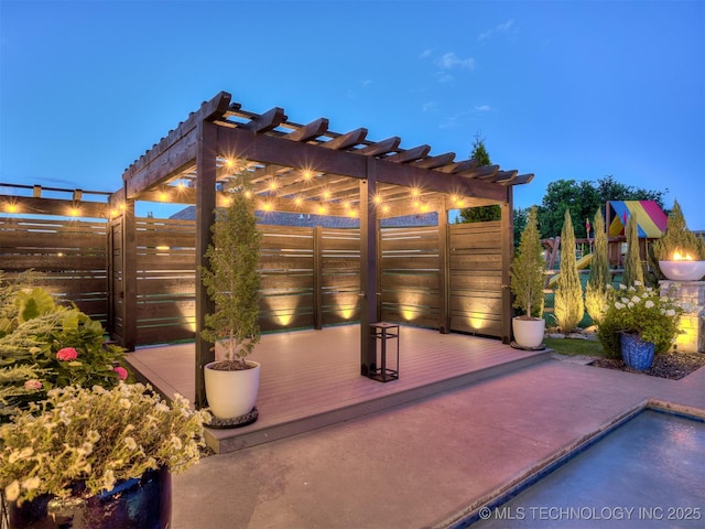 18420 E Persimmon Ln, Owasso, OK 74055 - view of patio / terrace featuring a playground and a pergola