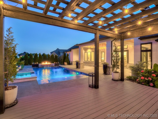 18420 E Persimmon Ln, Owasso, OK 74055 - view of pool featuring a wooden deck, a pool with connected hot tub, and a pergola