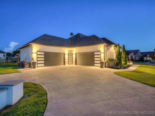 18420 E Persimmon Ln, Owasso, OK 74055 - view of front of property with stucco siding, a garage, concrete driveway, and a chimney