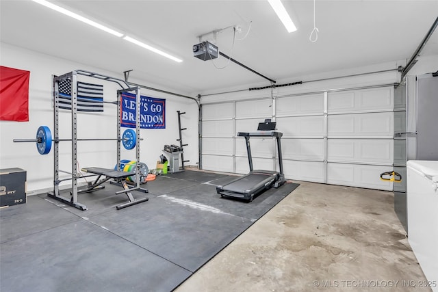 exercise area featuring a garage