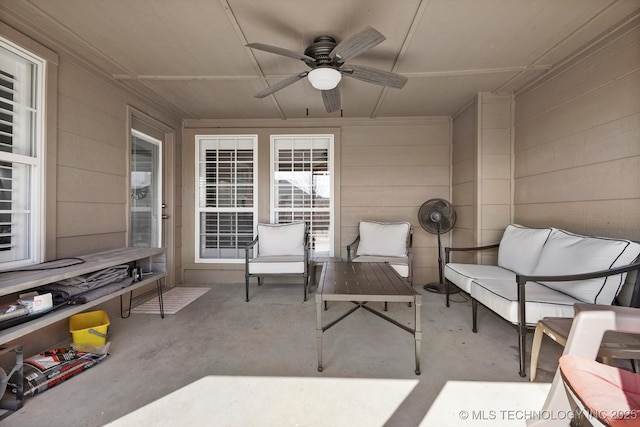 view of patio featuring a ceiling fan and an outdoor hangout area