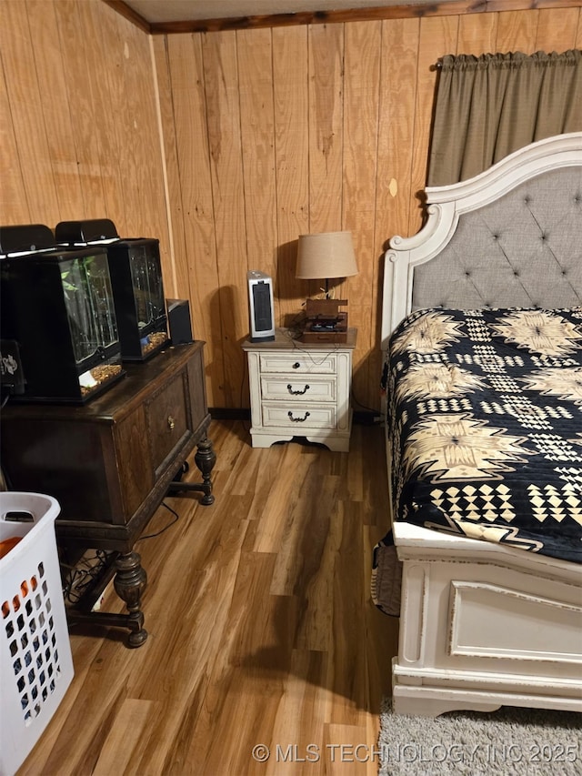 16100 Ash Rd, Morris, OK 74445 - bedroom featuring wood finished floors and wooden walls