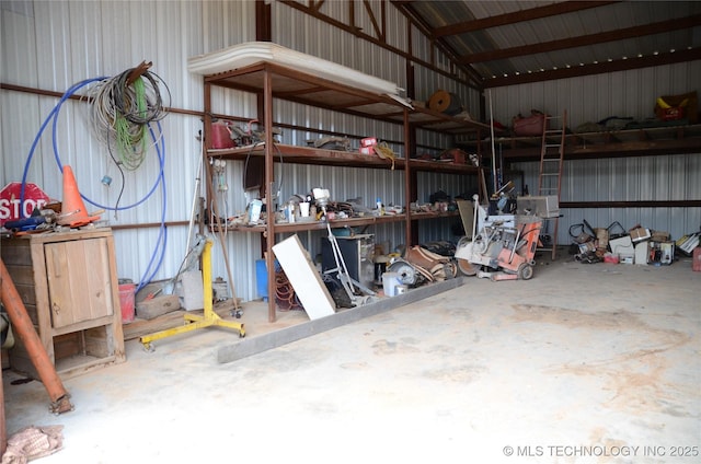 garage with metal wall