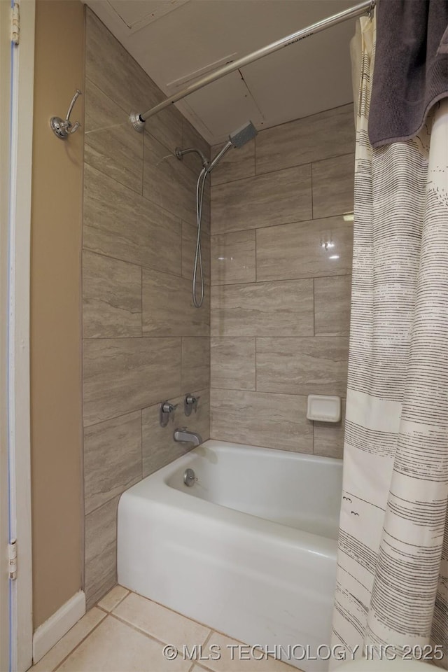 bathroom featuring shower / bath combo and tile patterned floors