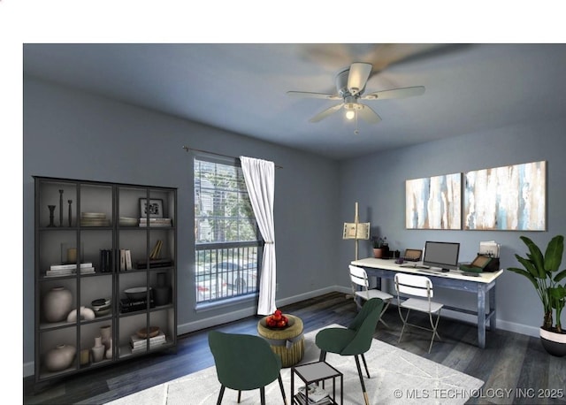 office area with wood finished floors and baseboards