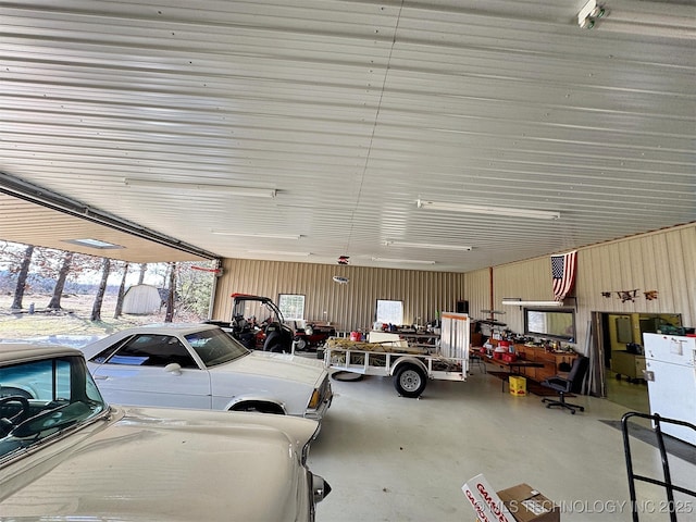 garage with metal wall