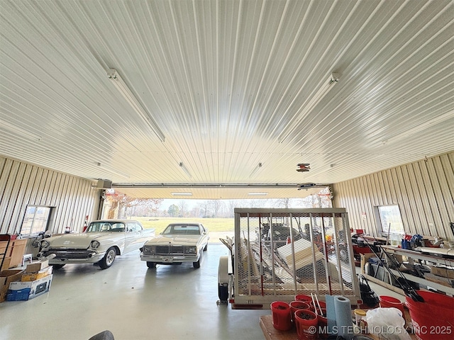 garage with metal wall