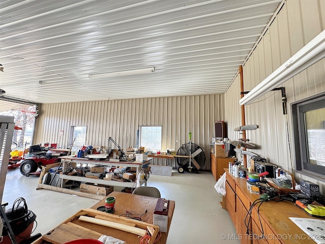 garage with metal wall