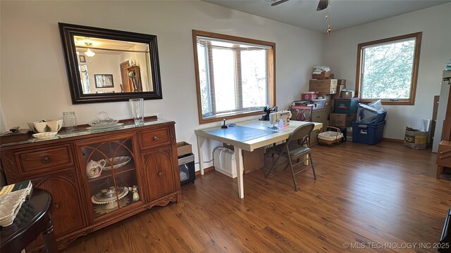 32432 S Skyline Dr, Cookson, OK 74427 - home office featuring wood finished floors, healthy amount of natural light, and a ceiling fan