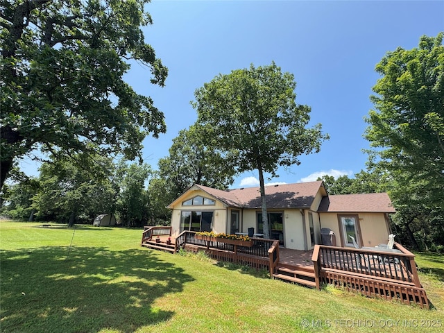 32432 S Skyline Dr, Cookson, OK 74427 - back of house with a yard and a wooden deck