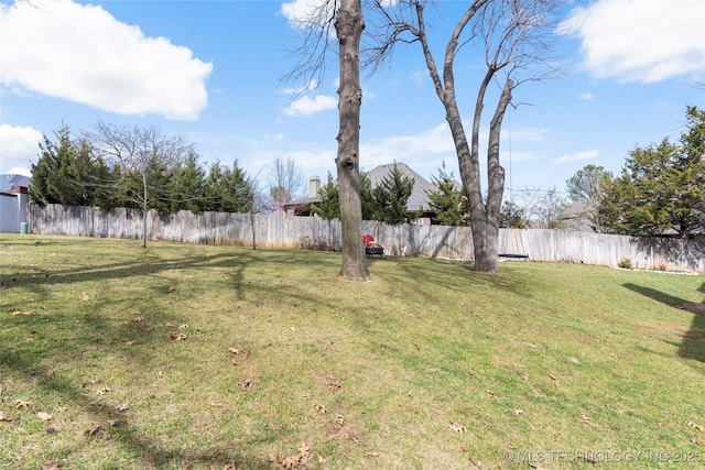 view of yard with a fenced backyard