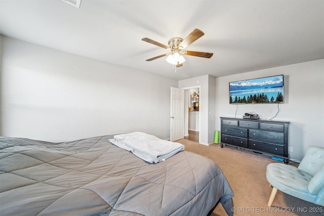 bedroom featuring carpet floors and a ceiling fan