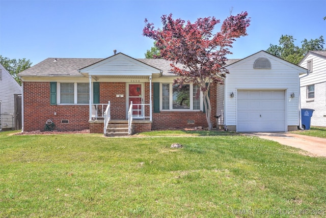 view of front of property with crawl space, a porch, and brick siding