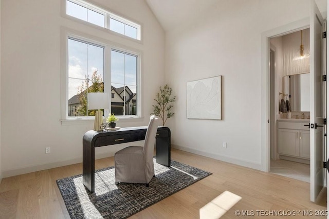 12030 S Vandalia Ave, Tulsa, OK 74137 - office with light wood-type flooring and high vaulted ceiling
