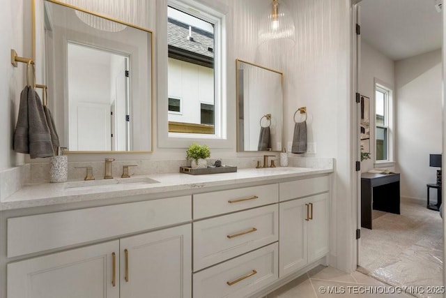 12030 S Vandalia Ave, Tulsa, OK 74137 - full bath with double vanity and tile patterned floors