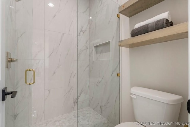 12030 S Vandalia Ave, Tulsa, OK 74137 - bathroom featuring toilet and a marble finish shower