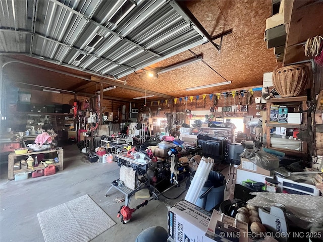 garage with a workshop area