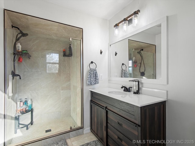 full bath featuring a shower stall and vanity